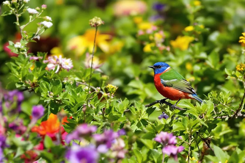La visite extraordinaire d'un oiseau multicolore chez un jardinier